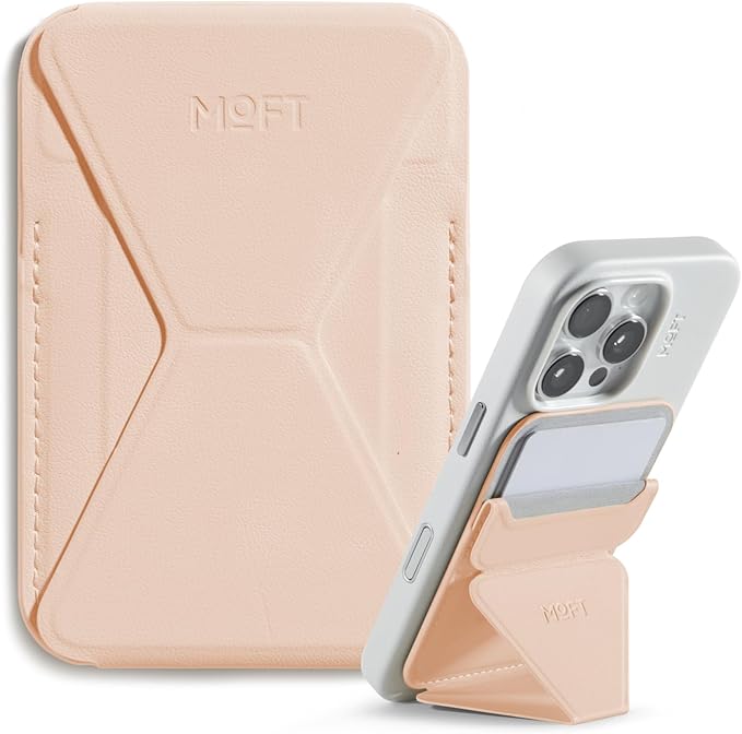MOFT Magnetic Wallet Stand Compatible with iPhone 17/16/15/14/13/12 Series, Angle Adjustment & Magsafe Compatible MOVAS Phone Stand,Peach Pink