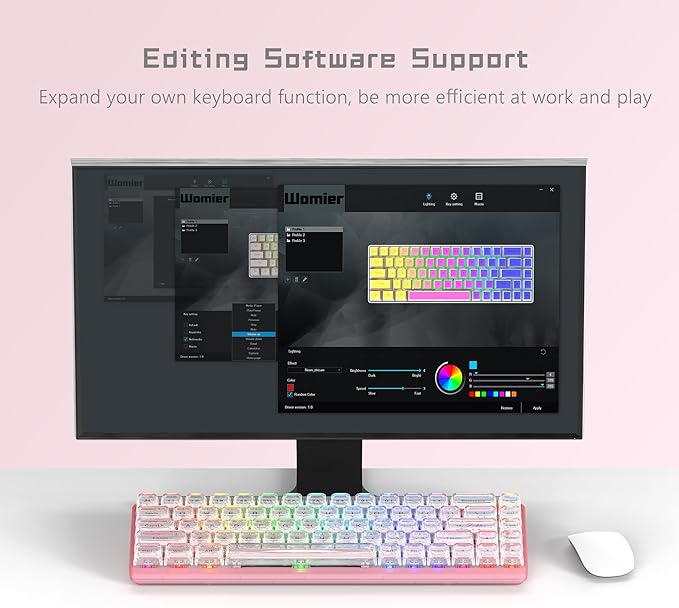 Womier 60% Keyboard Gaming Pink - Wired Creamy Mechanical Keyboard, WK68 Hot-Swappable RGB Custom Mini Key Board with Arrow Keys/Software Supported, Prelubrication Linear Switch (WK68-Pink)