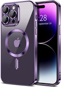 Hython Magnetic Clear for iPhone 14 Pro Case with Camera Lens Protector [Compatible with MagSafe] Luxury Plating Edge Slim Soft TPU Cover Protective Phone Case for iPhone 14 Pro 6.1", Deep Purple