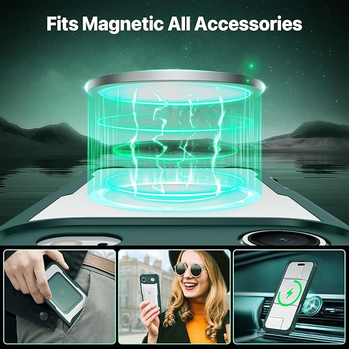 CENHUFO Magnetic Privacy for iPhone 17 Air Case [Compatible with Magsafe] Full Body Phone Case Built-in 9H Tempered Glass Privacy Screen Protector, Camera Protection Shockproof Bumper Cover -Green