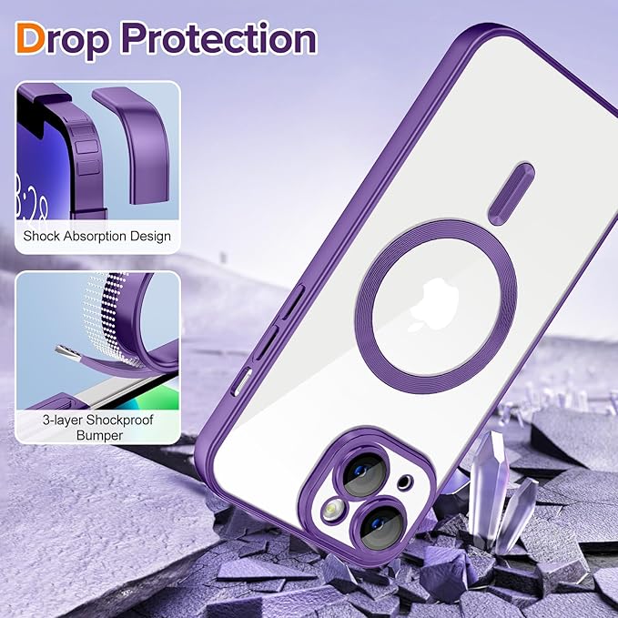 Hython Magnetic Clear for iPhone 14 Plus Case with Camera Lens Protector [Compatible with MagSafe] Luxury Plating Edge Slim Soft TPU Cover Protective Phone Case for iPhone 14 Plus 6.7", Matte Purple