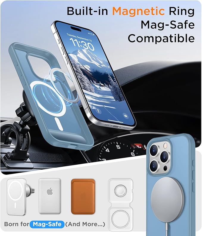 Magnetic Compatible with iPhone 15 Pro Max Case, [Built-in Invisible Kickstand][Compatible with MagSafe][Military Grade Shockproof] Slim Translucent Matte Phone Case for iPhone 15 Pro Max 6.7"