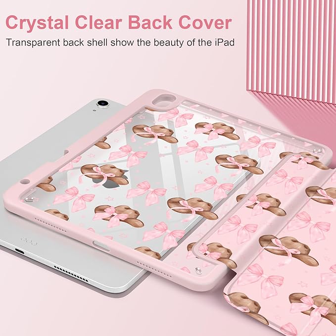 Case for iPad Air 11 inch M4 2026 M3 2025 M2 2024 Release with Pencil Holder - Aesthetic Cute Preppy Design Trifold Cover with Soft TPU Bumper Clear Back Auto Sleep/Wake for Girls Women, Hat