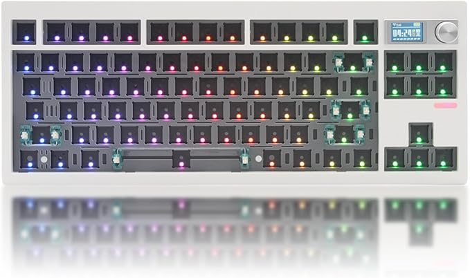 GMK87 TKL Mechanical Keyboard Kit Tri-Mode for 3/5pin Switches,85 Keys+Rotary Knob+TFT-LCD Screen Hotswap PCB Gasket Mounted,VIA Programmable DIY Keyboard Kit (White)