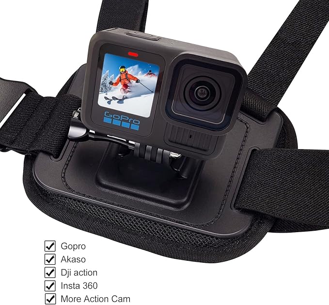Suptig Chest Mount, Adjustable Chest Strap, Breathable Material Compatible for Gopro Hero 12 Hero 11 Hero 10 Hero 9 Hero 8 Hero 7 Hero 5 Hero 4 Hero 3, AKASO, DJI osmo and More Action Cameras (Black)