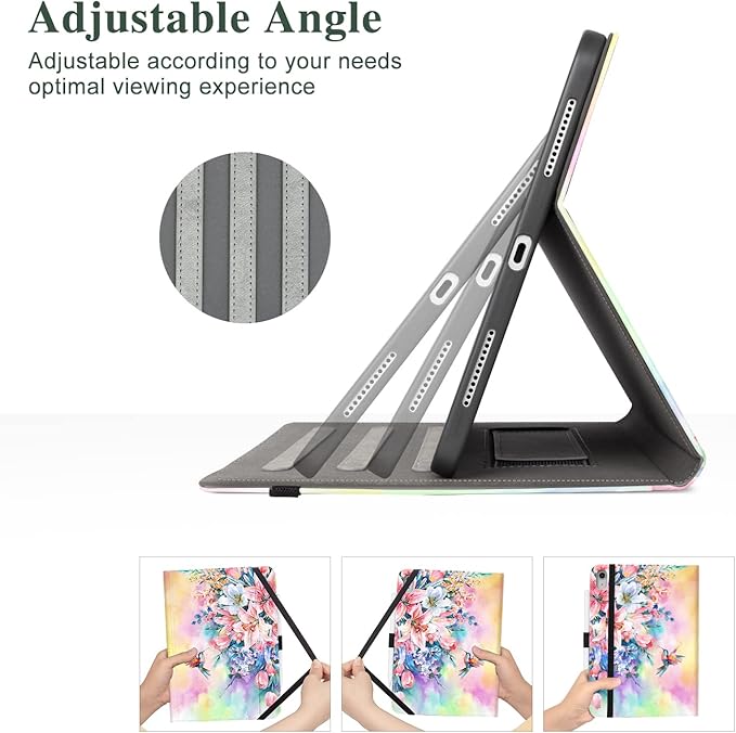Vimorco Case for iPad (A16) 11th Generation 2025, for iPad 11th/10th Generation Case, Pencil Holder/Hand Strap/Pocket, Multiple Stand Protector Shell Cover, Auto Wake/Sleep, Hummingbird Flower