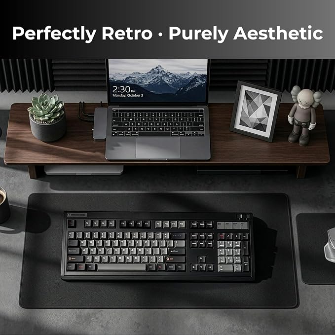 FL·ESPORTS OG104 Tri-Mode Retro Mechanical Keyboard, Full-Size Gasket Mount Gaming Keyboard, Hot Swappable, PBT Keycaps, 4000mAh for Mac/PC - Silent Switches | Black