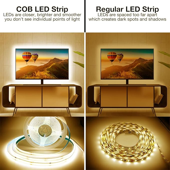 DAYBETTER COB LED Strip, 16.4 ft Warm White LED Strip Lights, Dimmable LED Light Strip 3000K, 24V, 1600LEDs, 2835 Flexible LED Lights for Bedroom, TV, Kitchen Cabinet, Closet