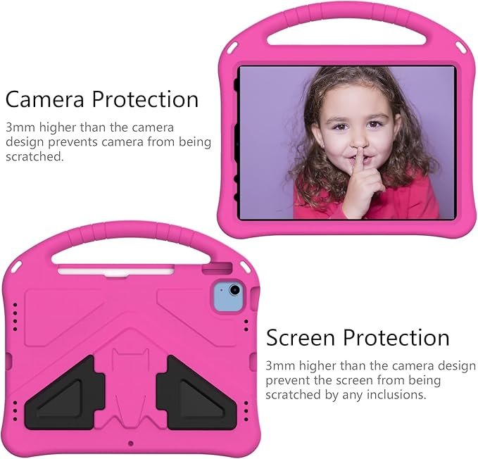 Shockproof Case for Apple iPad A16 11 Inch 2025 11th Gen/iPad 10th Generation 2025 10.9", with Shoulder Strap Soft EVA Handle Design Foldable Kickstand Kids Friendly Cover for Girls Boys, Rose