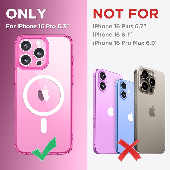 CAPRARO Magnetic Compatible with iPhone 16 Pro Case, Upgraded [Full Camera Protection] [Compatible with MagSafe] Protective Translucent Matte Women Girl Phone Case Cover, Clear Neon