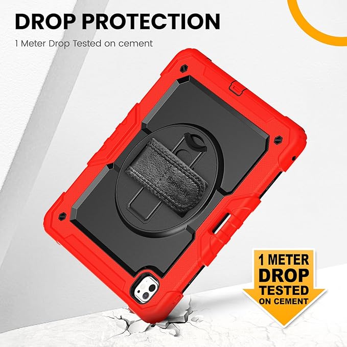 timecity Case for iPad Pro 13 Inch M5 2025 / M4 2024, 360° Rotating Stand, Pencil Holder & Wireless Charging, Shockproof with Screen Protector & Shoulder Strap - for Designers & Professionals, Red