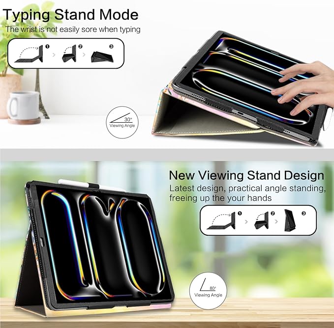 Vimorco for iPad Pro 13 Inch Case, for iPad Air 13 Inch Case, Fit for iPad Pro 12.9 Cases 6th/5th/4th/3th Generation 5 Stand Angles/Typing Stand/Pencil Holder/Card Pockets, Hummingbird Flower