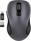 WisFox 2.4G Wireless Mouse for Laptop, Ergonomic Computer Mouse with USB Receiver and Type-C Adapter, 3 Adjustable Levels, 6 Button Cordless Mice for Windows Mac PC Notebook (Grey and Black)