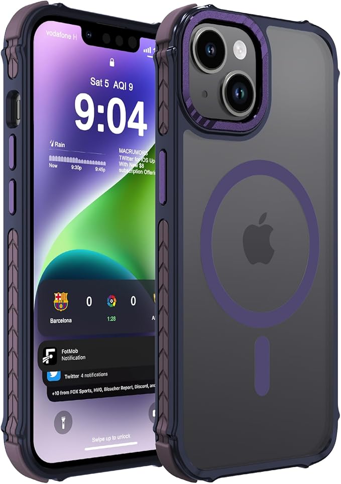 DEERLAMN Strong Magnetic Case for iPhone 15 6.1-Inch,[Compatible with Magsafe][Military Grade Drop Protection] Translucent Matte Shockproof Protective Phone Cover-Frosted Purple