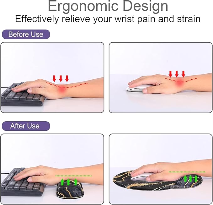 Mouse Pad + Desk Mat + Keyboard Wrist Rest + Coaster 4 in 1 Set, Cute Ergonomic Large Gaming Mousepad with Wrist Rest Support Desk Pad for Computer Laptop Office Home Decor-Marble 2