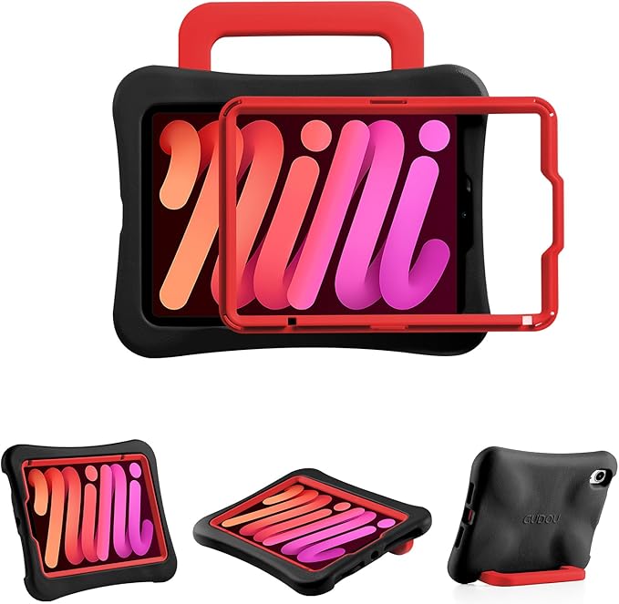 Kids Case for iPad mini 7 (A17 Pro) 2024 /iPad Mini6 2021, Light Weight Heavy Duty/Shockproof/Drop Proof with Handle/Kickstand, Child Friendly Cover for iPad mini 7th/6th Gen 8.3inch (red)