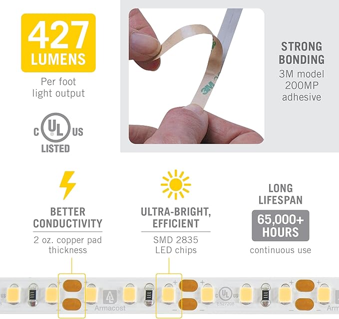Armacost Lighting RibbonFlex Pro 12V White LED Strip Lights 120 LED/m, 5000K, 16.4 ft 163230