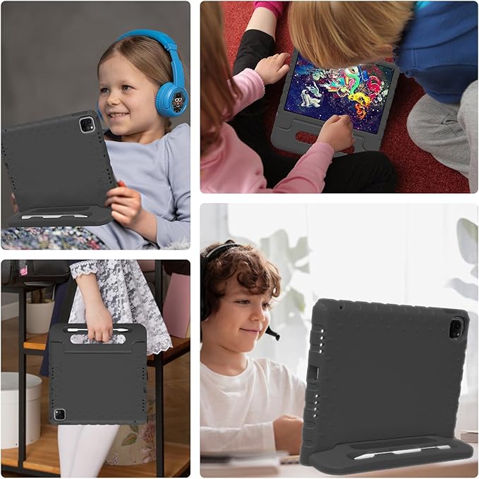 for iPad Pro 11 inch Case 2024 M4, Kids Proof Super Protection Cover for iPad Pro 11" with Pencil Holder & Anti-Slip Handle Stand - Black