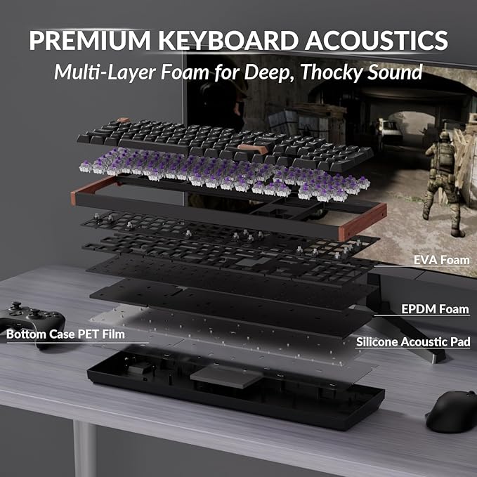 Keychron K10 HE Hall Effect Keyboard, Gateron Double-Rail Magnetic Nebula Switch, Full-Size Tri-Mode Wireless Keyboard with Rapid Trigger, Adjustable Actuation, RGB, Aluminum + Wooden Frame