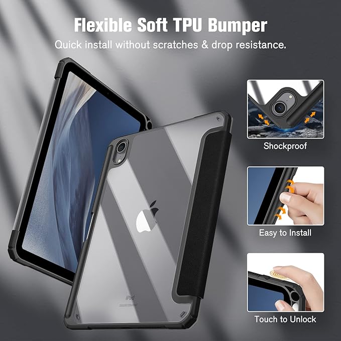 Fintie Hybrid Slim Case for iPad Mini 7 (A17 Pro, 7th Generation) 2024 / iPad Mini 6 (6th Gen) 8.3 Inch, [Built-in Pencil Holder] Shockproof Cover Clear Transparent Back Shell, Composition B