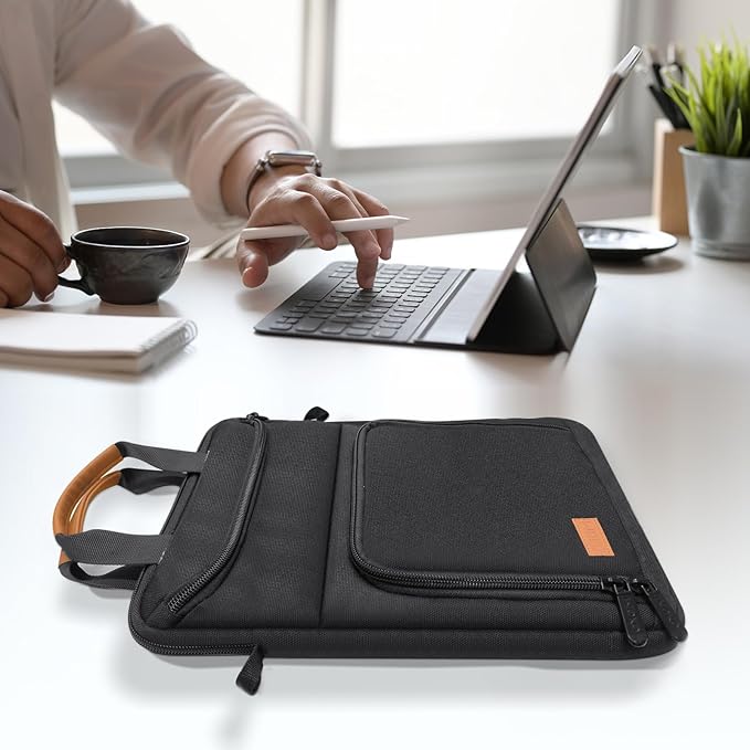 MoKo 10-13 Inch Tablet Sleeve Carrying Bag Fits New 13" iPad Pro M5 & Air M3 2025, i-Pad Pro 12.9/11, 11" iPad A16/Air M3,Galaxy Tab S9/S8 Plus 12.4, with Shoulder Strap, Handle and Pockets, Black
