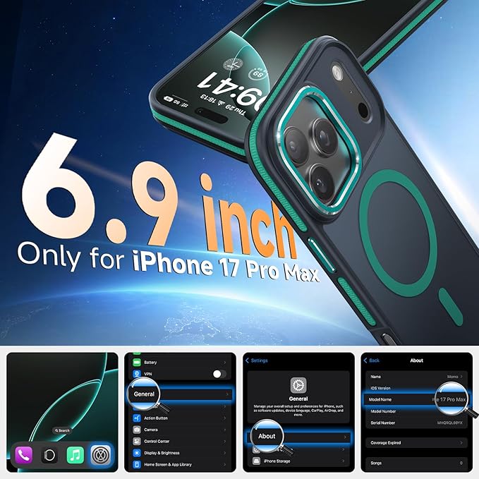 Magnetic 3 in 1 for iPhone 17 Pro Max Case, [Omni-Directional Protection] with 1x Screen Protector + 1x Camera Cover, [Seamless Work with Magsafe] Protective Silm Case for iPhone 17 Pro Max Green