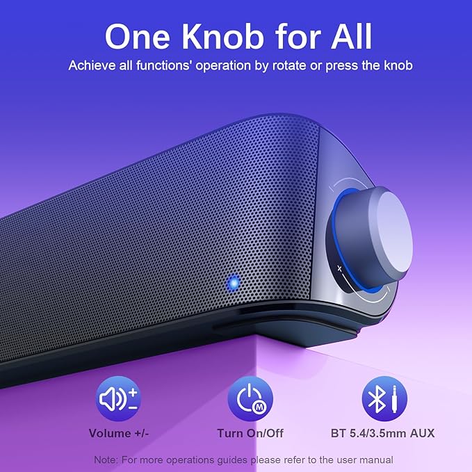 Nylavee Computer Speakers with Subwoofer, 2.1 PC Speakers System with Bluetooth 5.4 & 3.5mm Aux-in, 60W Peak Power, AC Adapter Powered Computer Sound Bar for Desktop PC, Laptop, Monitor, Gaming