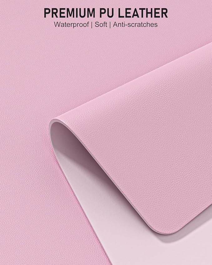 Desk Pad, 23.6" x 13.8" PU Leather Non-Slip Desk Mat Large Mouse Pad for Desktop, Waterproof Laptop Computer Writing Mat for Office, Home, Work, Gaming, Pink