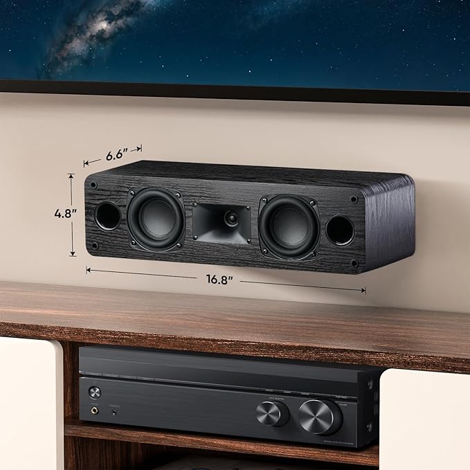 Saiyin Slim Center Channel Speaker,for Desktop Stereo or Home Theater Surround Sound, Dual 3.5" Woofer,Requires a Separate Amplifier or Receiver, Wall Mountable, Single,17 Inch