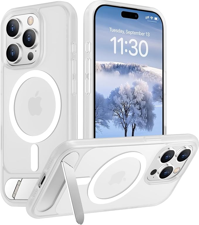 Magnetic Compatible with iPhone 15 Pro Max Case, [Built-in Invisible Kickstand][Compatible with MagSafe][Military Grade Shockproof] Slim Translucent Matte Phone Case for iPhone 15 Pro Max 6.7"