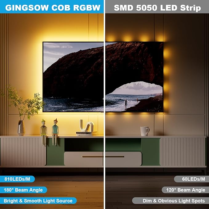 RGBW COB LED Strip Light 20ft RGB+2700K 12V Color Changing UL-Listed LED Light Strip Multicolored Flexible RGB Lights for Party Decoration Home DIY Lighting Projects(NO Adapter or Controller)