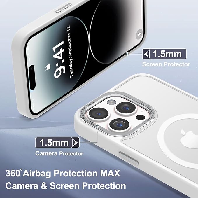 Newfuture Designed for iPhone 14 Pro Max Case with Magnetic [13 FT Military Drop Protection] [Compatible with Magsafe] Slim Translucent Matte Shockproof with Anti-Fingerprint Phone Case, Frosted White