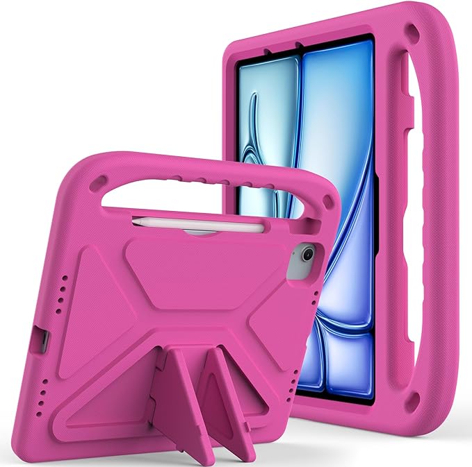 Kids Case for iPad Pro 11 Inch (M5) 2025/ (M4) 2024, with Pencil Holder/Kickstand/Handle Stand Lightweight Cute Soft EVA Shockproof Silicone Anti-Slip Grip Rugged Girls Boys Cover, Black