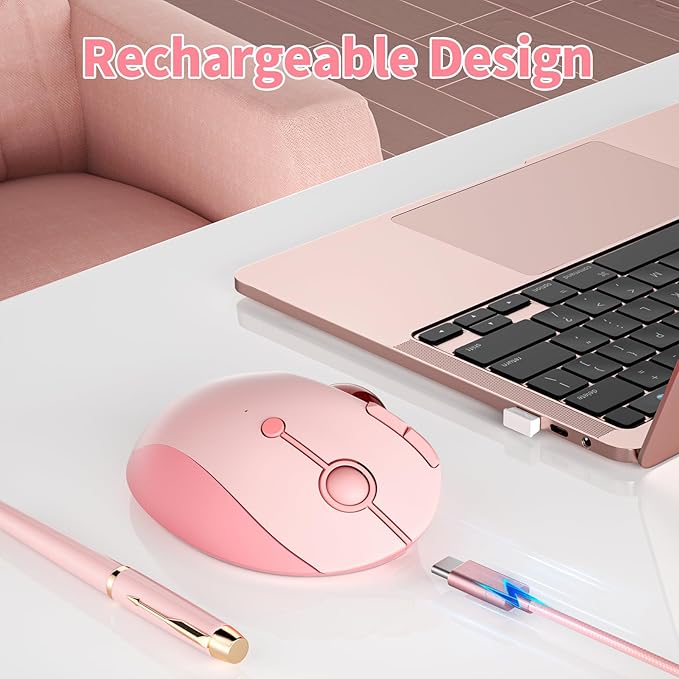 seenda Wireless Trackball Mouse, Ergonomic Bluetooth Rollerball Mouse Rechargeable, 3 Device Connection Optical Mice Adjustable DPI Thumb Control Mice Compatible for PC/Laptop/Windows/Mac - Pink