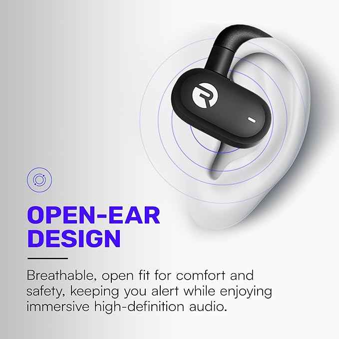 Raycon Fitness Open Ear Earbuds – Open Ear Headphones, Earbuds Wireless Bluetooth, Running Headphones, Sweat & Water-Resistant Earphones, 40 Hours Battery Life (Black)