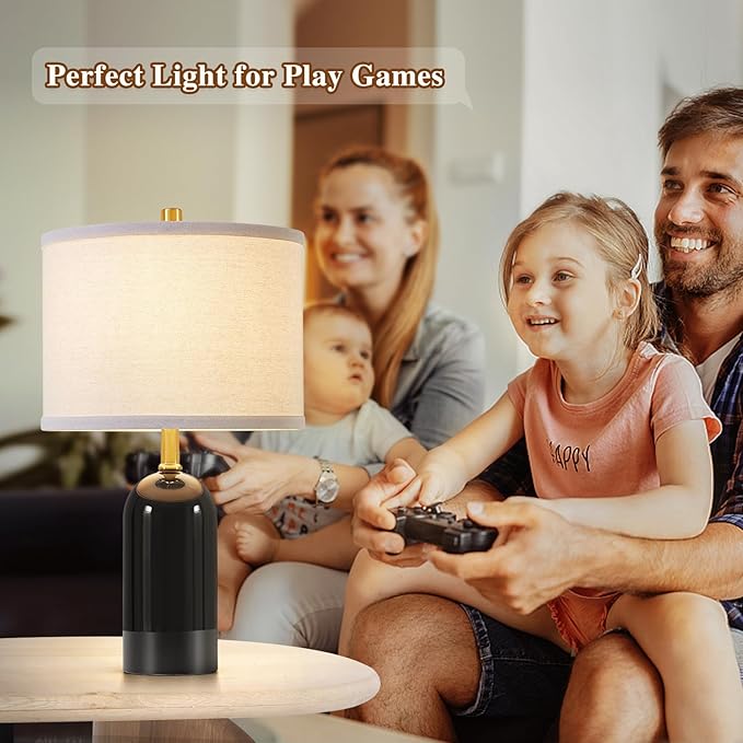 GyroVu Modern Ceramic Table lamp Set of 2, Black Bedside Lamp 21.5" Tall Nightstand Lamp End Table Lamps for Living Room Bedroom (Bulbs Included)