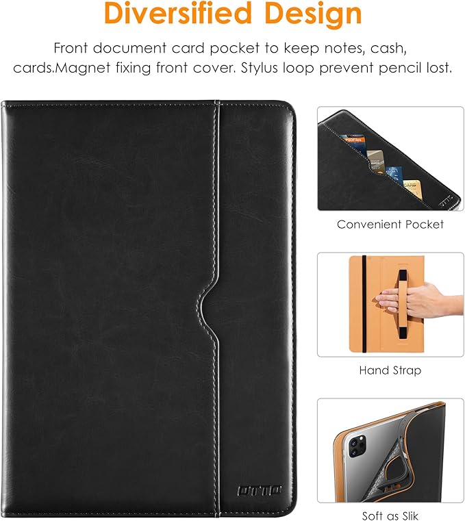 DTTO for iPad Pro 12.9 6th / 5th / 4th / 3rd Generation Case 2022/2021/2020/2018, Premium Leather Folio Stand Cover with Built-in Apple Pencil Holder -Auto Wake/Sleep and Multi Viewing Angles,Black