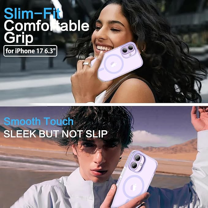 BENTOBEN Magnetic for iPhone 17 6.3" Case, Compatible with Magsafe Military Shockproof Protective Bumper Cute Transparent Slim Anti-Yellowing Women Girl Men Phone Case for iPhone 17 Cover,Clear Purple