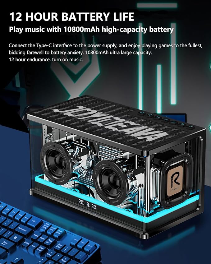 Bluetooth Speaker Ultra Heavy Bass 40W RGB Light Cyber Mechanical Industrial Style Bluetooth 5.0 Wireless Stereo Sound Speaker for Indoor and Computer Room (Black)