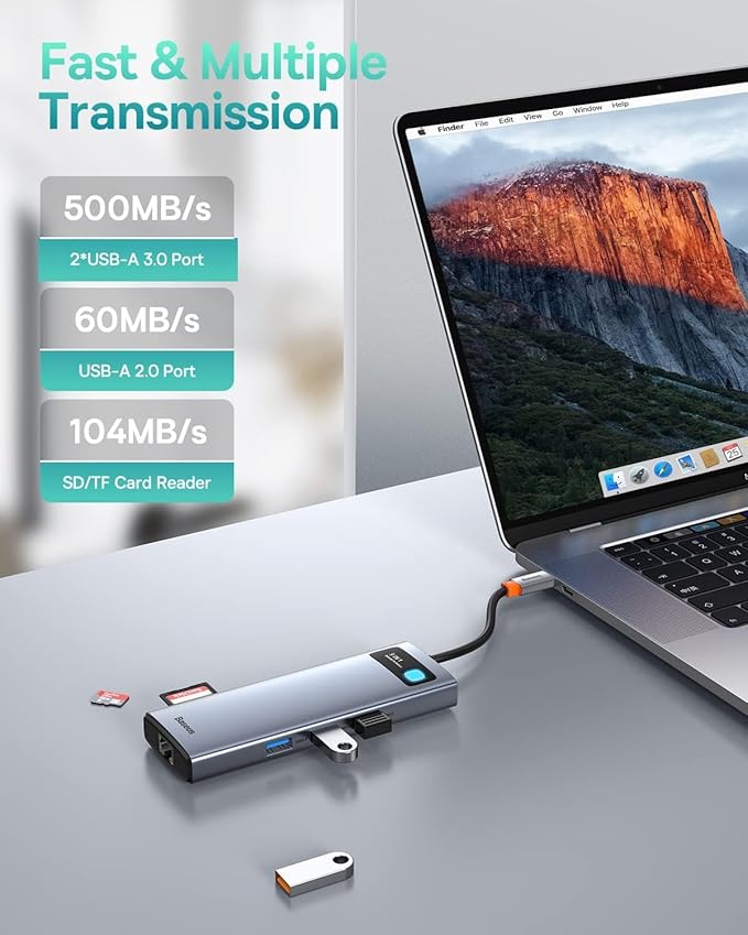 Baseus Laptop Docking Station Dual Monitor 9 in 1 USB C Hub up to 4K@120Hz with 2 HDMI, 1000Mbps LAN, Max 85W PD, 3 USB, SD Card Reader,USB C Dock Compatible with iPhone/Mac/Dell/HP/Surface/Steam Deck