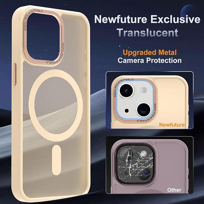 Newfuture Designed for iPhone 13 Case & iPhone 14 Case with Magnetic [13 FT Military Drop Protection] [Compatible with Magsafe] Translucent Shockproof with Anti-Fingerprint Phone Case, Creamy Yellow