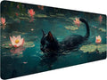 Black Cat Gaming Mouse Pad Cute Animal Green Lotus Leaves Mousepad XL Large Gaming Mouse Pad Laptop Keyboard Mat Desk Pad 31.5"x11.8" Office Computer Keyboard Laptop Home