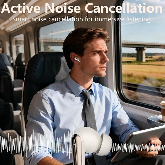 Active Noise Cancelling Wireless Earbuds with 60 Hour Long Battery Life,Bluetooth 5.4 in-Ear Earphones,Multi-Device Pairing,Enhanced Clear Call,Hi-Fi Stereo Ear Buds for Sport Walk