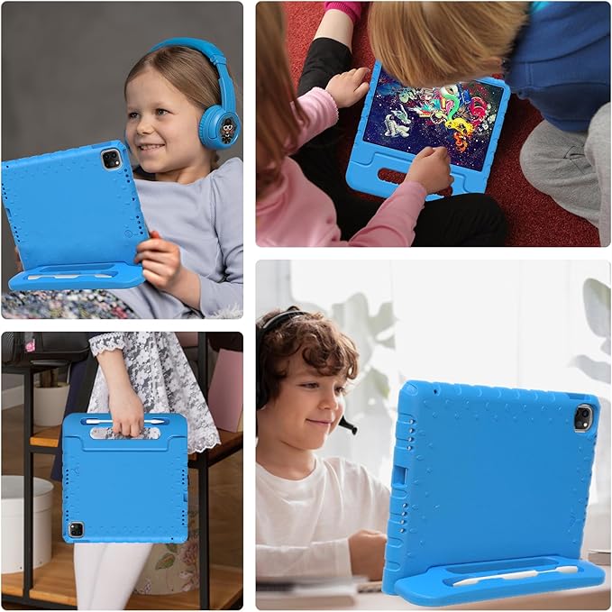 for iPad Pro 11 inch Case 2024 M4 5th Generation, Kids Proof Case for iPad 11 Pro, Protective Cover for iPad Pro 11" with Pencil Holder, Anti-Slip Handle Stand, Blue