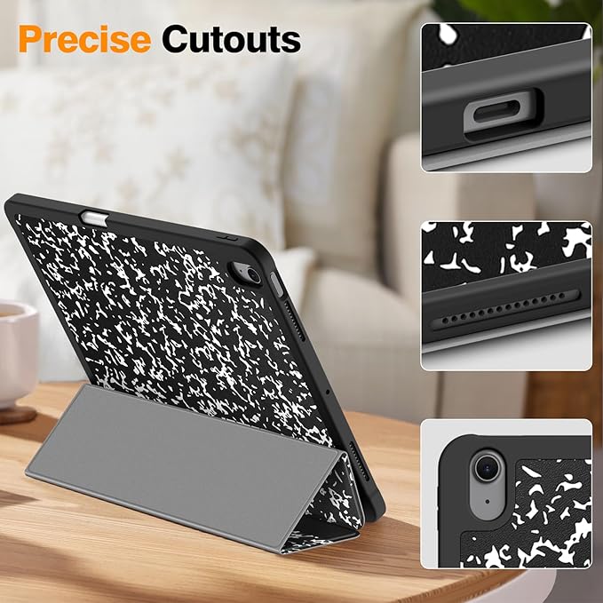 Fintie SlimShell Case for iPad Air 13-inch M4/M3/M2 (2026/2025/2024) - [Built-in Pencil Holder] Soft TPU Protective Stand Back Cover with Auto Wake/Sleep, Composition Book