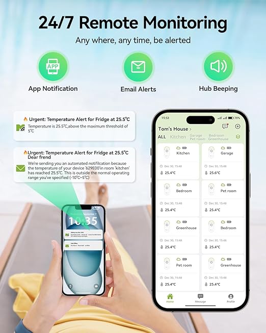 MOCREO LS1 Long Range Thermometer Freezer Alarm, IP66 Waterproof, App Email Alert, 2 Years Data Logging, Remote Temperature Sensor for Fridge, RV, Greenhouse, Animals (H5Pro or H6Pro Hub Required)