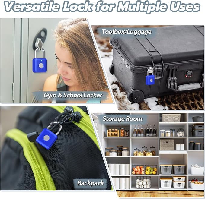 Gym Locker Lock,Smart Fingerprint Padlock with APP Control,Fingerprint Lock USB Rechargeable for Gym Locker,Locker, School,Storage Blue