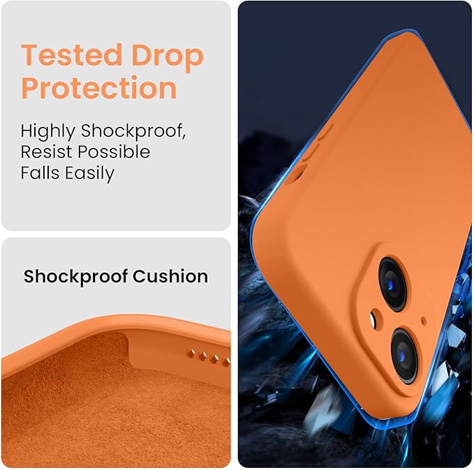 FireNova Designed for iPhone 14 Case, Silicone Upgraded [Camera Protection] Phone Case, Soft Anti-Scratch Microfiber Lining Inside, 6.1 inch, Kumquat