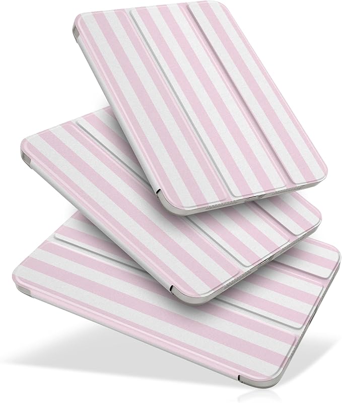 DONGKE for iPad mini 7 (A17 Pro) 2024 & iPad mini 6 2021 8.3 Inch, Slim Foldable Stand Hard PC Translucent Back Shell Smart Cover for iPad mini 7th/6th Generation [Auto Wake/Sleep] - Pink Stripes