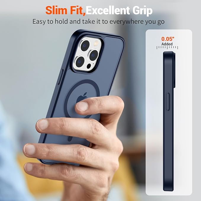 SUPFINE Magnetic for iPhone 12 Pro Max Case (Compatible with MagSafe) (Military Grade Drop Protection) Translucent Matte Shockproof Phone Cover,Dark Blue